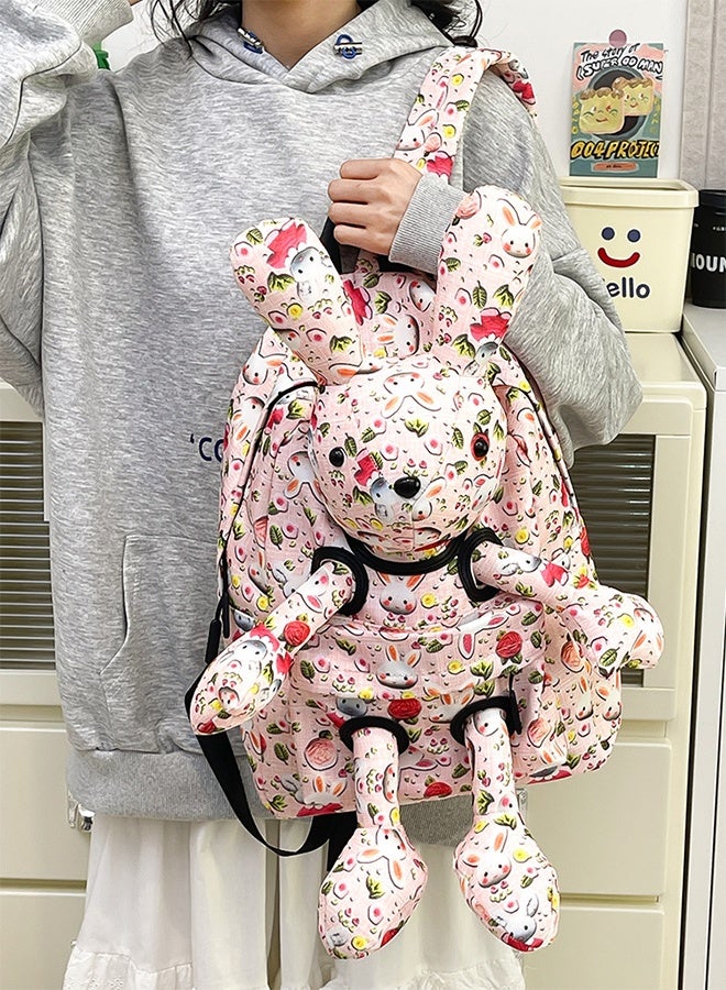 حقيبة ظهر كرتون أرنب بطباعة كرتون ثلاثية الأبعاد، حقيبة قماش لطيفة على شكل أرنب خفيفة الوزن بسعة كبيرة، حقيبة مدرسية كرتونية - Image 2