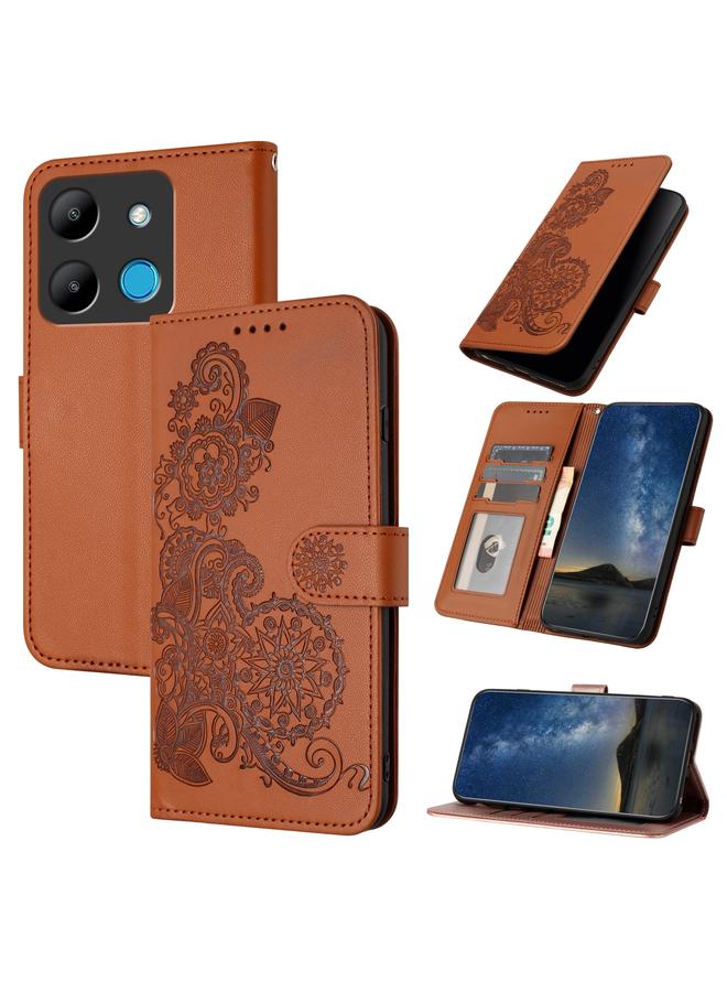 زبون جراب لهاتف Infinix Smart 7 من الجلد المنقوش بزهرة الداتورة - Image 1