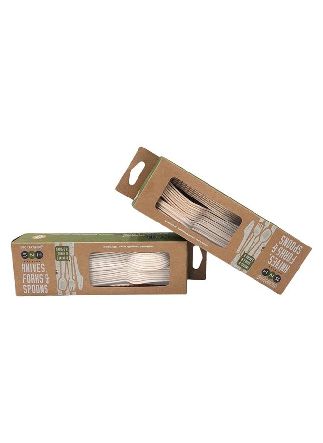 SNH Packing - Wooden Spoon Fork And Knife Cutlery Box Beige 24 Pieces - Image 1