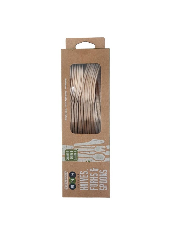 SNH Packing - Wooden Spoon Fork And Knife Cutlery Box Beige 24 Pieces - Image 1