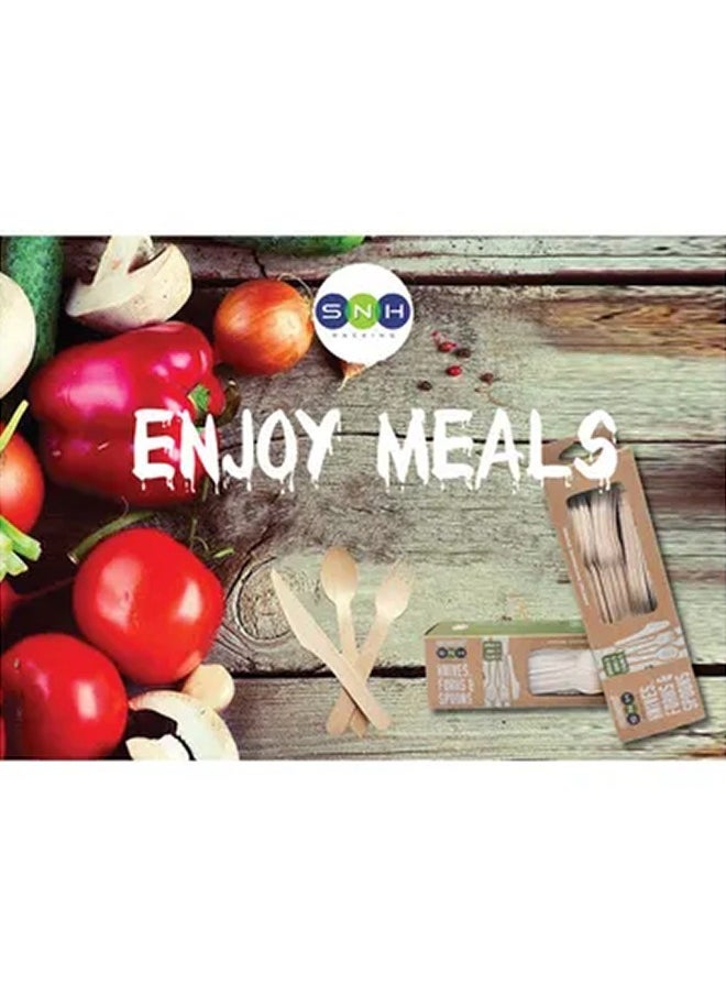 SNH Packing - Wooden Spoon Fork And Knife Cutlery Box Beige 24 Pieces - Image 1
