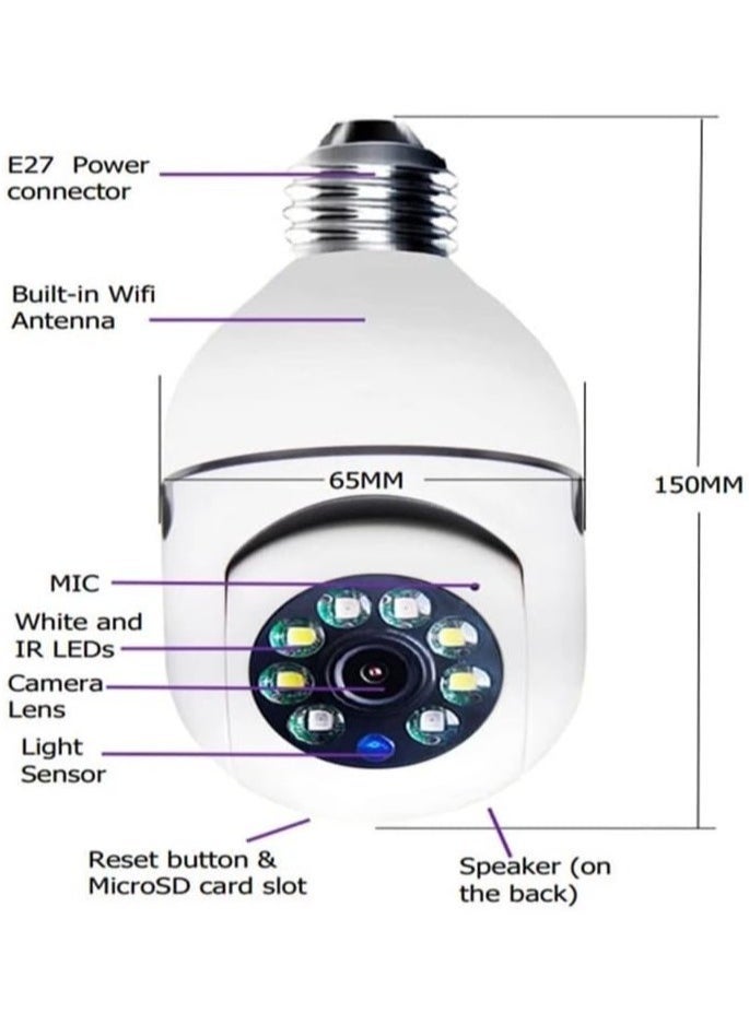 ELTRAZONE 1Pcs Light Bulb Security Camera 2.4GHz & 5G WiFi Outdoor 1080P E27 Light Socket Security Camera Indoor 360° Home Security Cameras Full Color Day and Night - Image 2