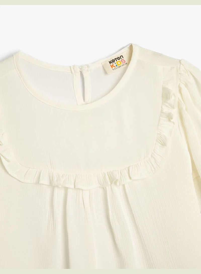 كوتون Blouse Viscose Short Sleeve Ruffle Round Collar