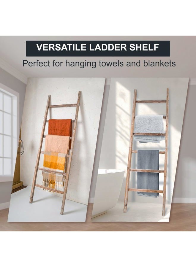 storenization Wide Ladder Shelf, Wooden Blanket Ladder for Living Room, 6-Layer Farmhouse Rustic Towel Rack for Bathroom (24 inch) - Image 5