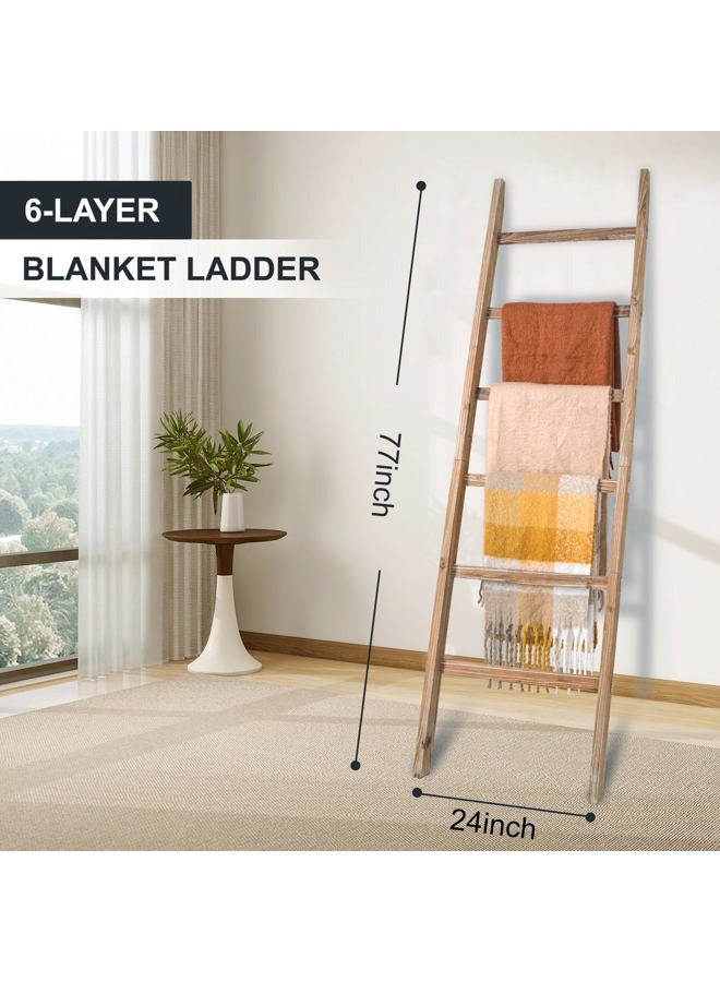 storenization Wide Ladder Shelf, Wooden Blanket Ladder for Living Room, 6-Layer Farmhouse Rustic Towel Rack for Bathroom (24 inch) - Image 2