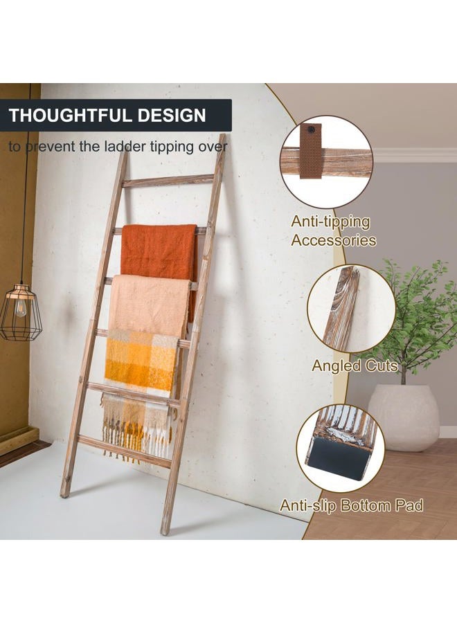 storenization Wide Ladder Shelf, Wooden Blanket Ladder for Living Room, 6-Layer Farmhouse Rustic Towel Rack for Bathroom (24 inch) - Image 4