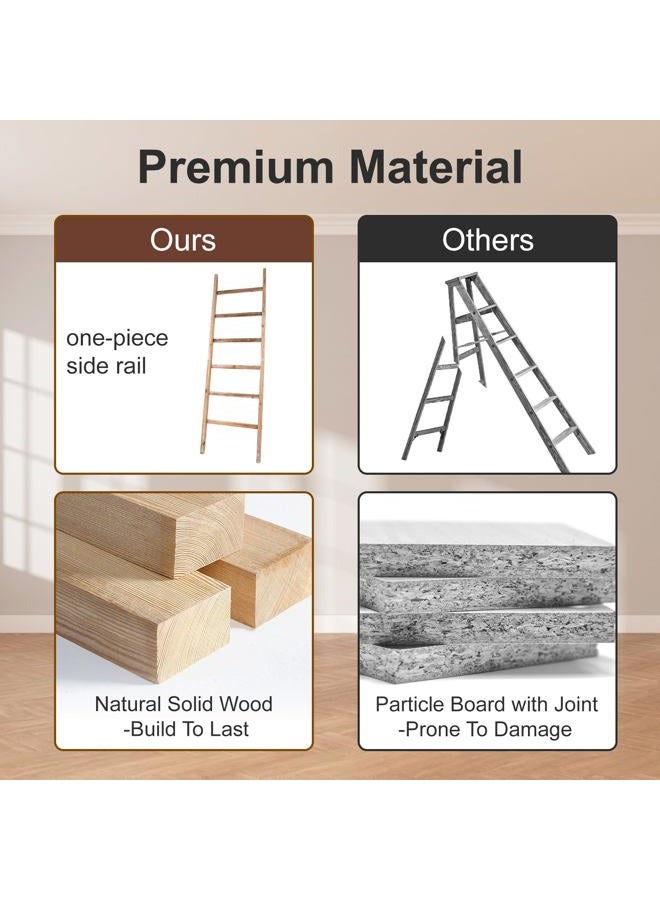 storenization Wide Ladder Shelf, Wooden Blanket Ladder for Living Room, 6-Layer Farmhouse Rustic Towel Rack for Bathroom (24 inch) - Image 3