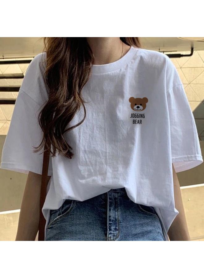 VUELO New T-shirt Women's Short-sleeved White Printed Summer Round Neck Top Short-sleeved T-shirt Trendy All-match Base