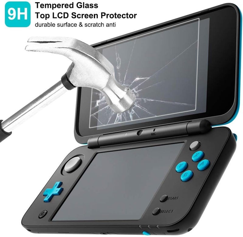 AFUNTA Hard Case Compatible New 2DS XL with 2 Packs Screen Protector, Anti-Scratch Crystal Clear Case, with 4 Pcs Tempered Glass Protective Films for Top and Bottom Screen - Image 4
