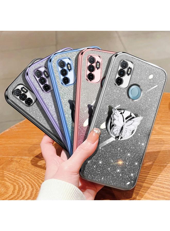 erorex Case For OPPO A32 Plated Gradient Glitter Butterfly Holder TPU Phone Case - Image 2
