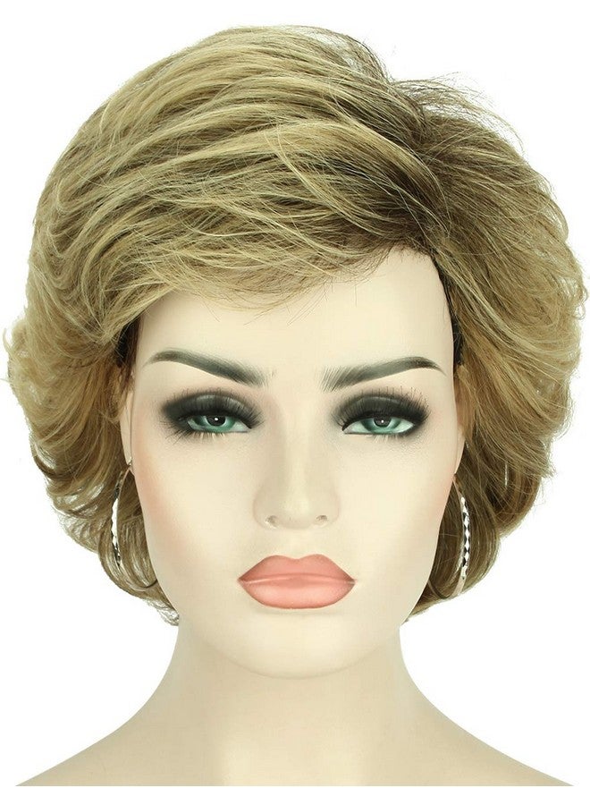Kalyss Alyss Short Curly Wavy Ombre Blonde Wigs With Hair Bangs Natural Looking Dark Roots Synthetic Full Hair Wig - Image 1
