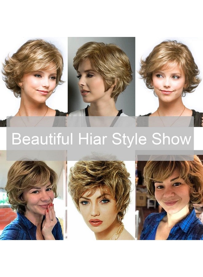 Kalyss Alyss Short Curly Wavy Ombre Blonde Wigs With Hair Bangs Natural Looking Dark Roots Synthetic Full Hair Wig - Image 5