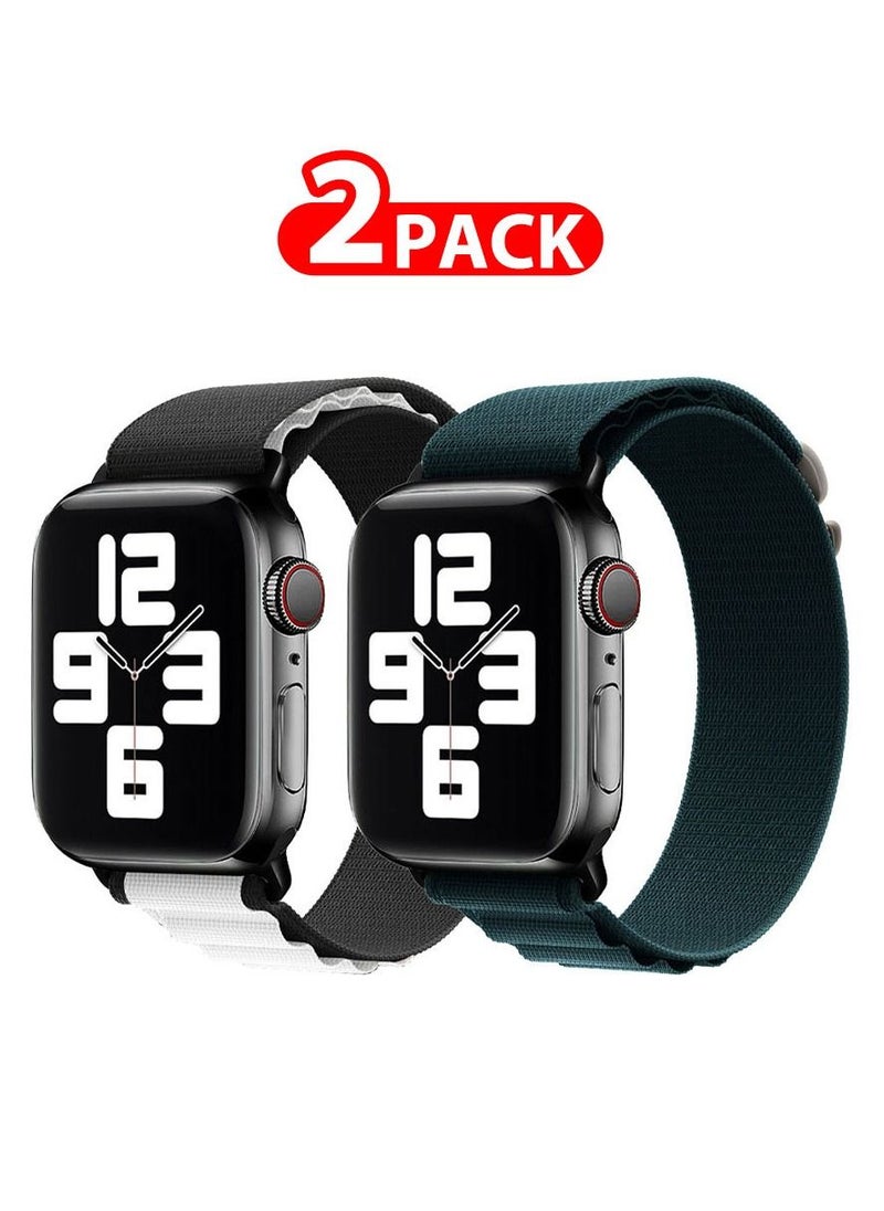 CATANES 2 Pack Of Apple Watch Alpine Loop Band 38mm 40mm 41mm Women Men Adjustable with Metal G-Hook Strap for iWatch Series 7/SE/6/5/4/3/2/1 Black White/Navy Blue  - Image 1