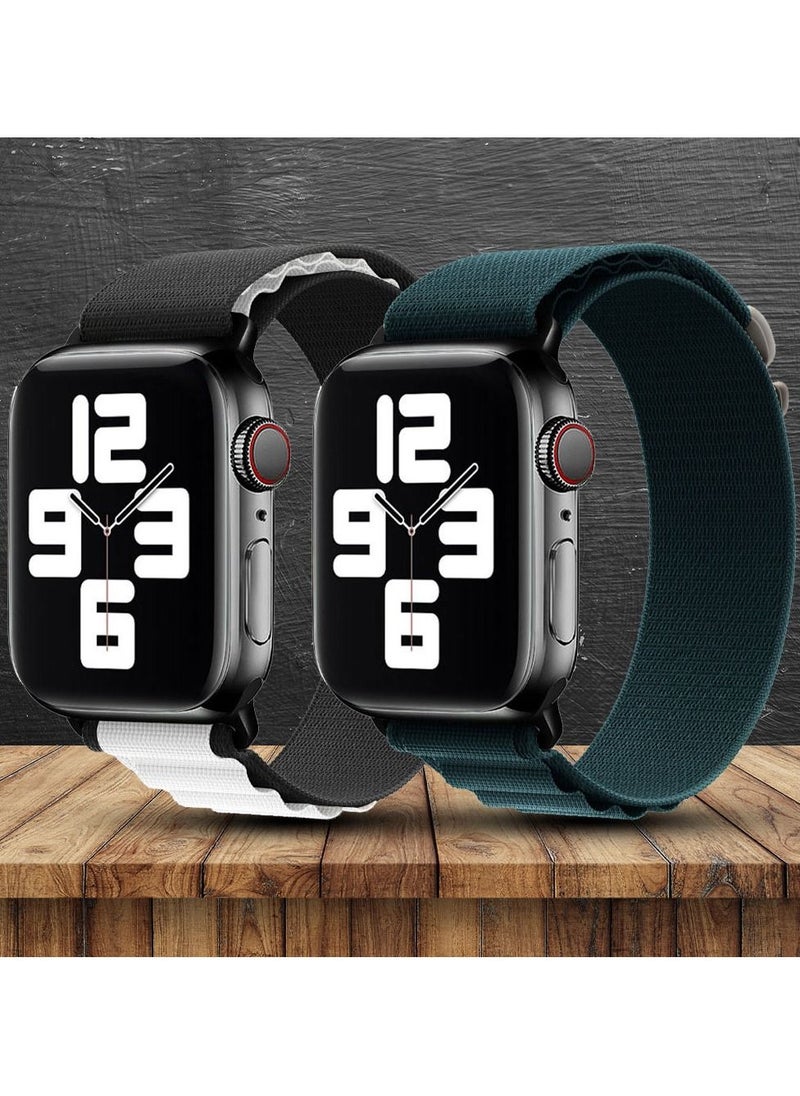 CATANES 2 Pack Of Apple Watch Alpine Loop Band 38mm 40mm 41mm Women Men Adjustable with Metal G-Hook Strap for iWatch Series 7/SE/6/5/4/3/2/1 Black White/Navy Blue  - Image 2