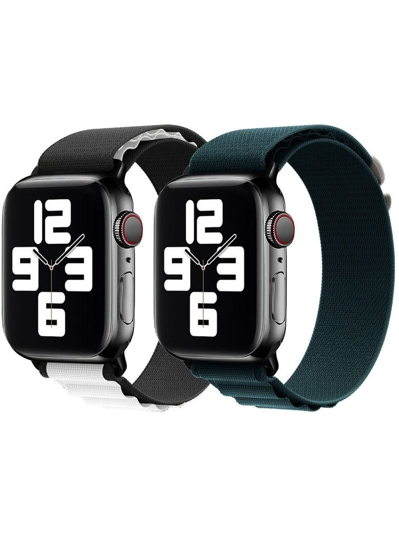 CATANES 2 Pack Of Apple Watch Alpine Loop Band 38mm 40mm 41mm Women Men Adjustable with Metal G-Hook Strap for iWatch Series 7/SE/6/5/4/3/2/1 Black White/Navy Blue  - Image 3