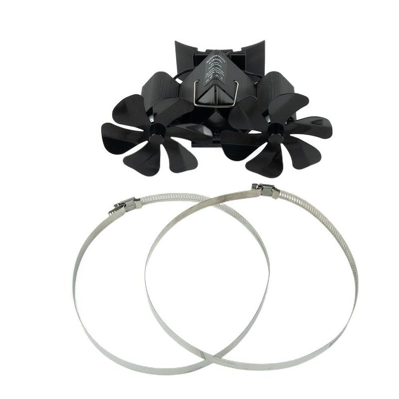 Unpowered Heat Powered Stove Fan Double Head 12 Blades Black Efficient Air Circulation Silent Operation - Image 5