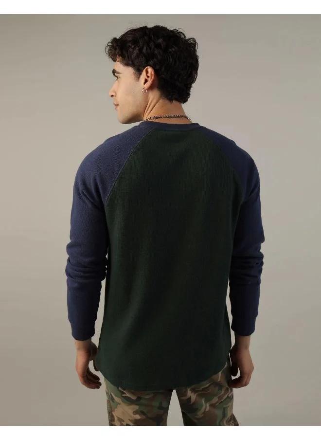 American Eagle AE Long-Sleeve Raglan Logo Graphic Thermal T-Shirt