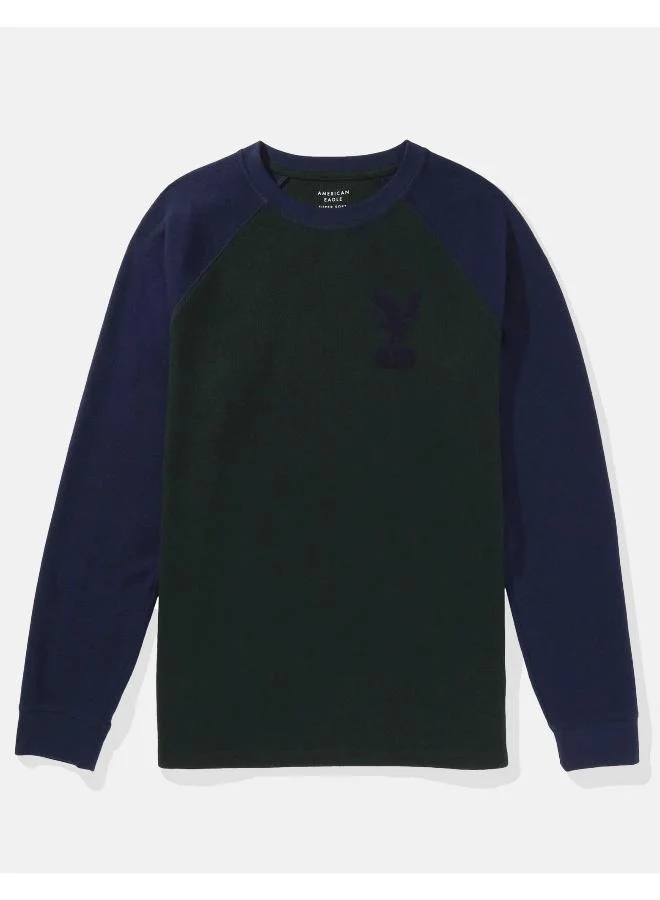 American Eagle AE Long-Sleeve Raglan Logo Graphic Thermal T-Shirt