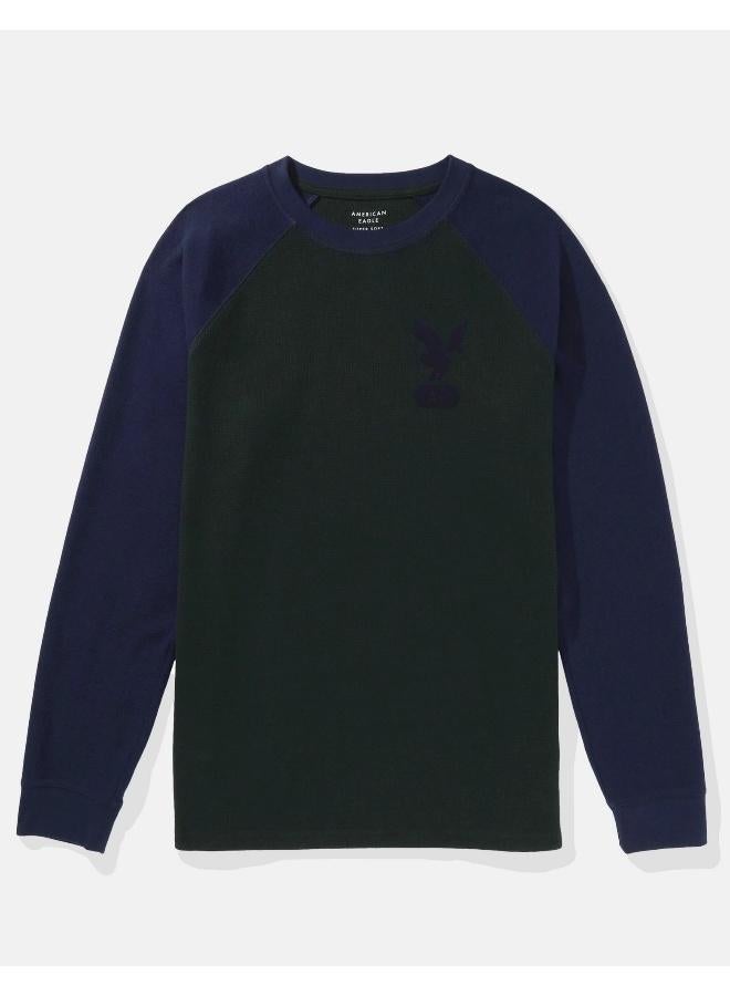American Eagle AE Long-Sleeve Raglan Logo Graphic Thermal T-Shirt  - Image 3