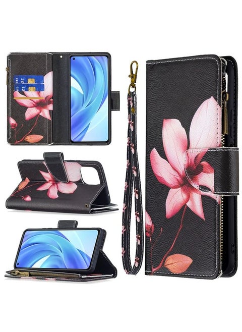 Case Cover For Xiaomi Mi 11 Lite Colored Drawing Pattern Zipper Horizontal Flip Leather Case with Holder & Card Slots & Wallet Lotus