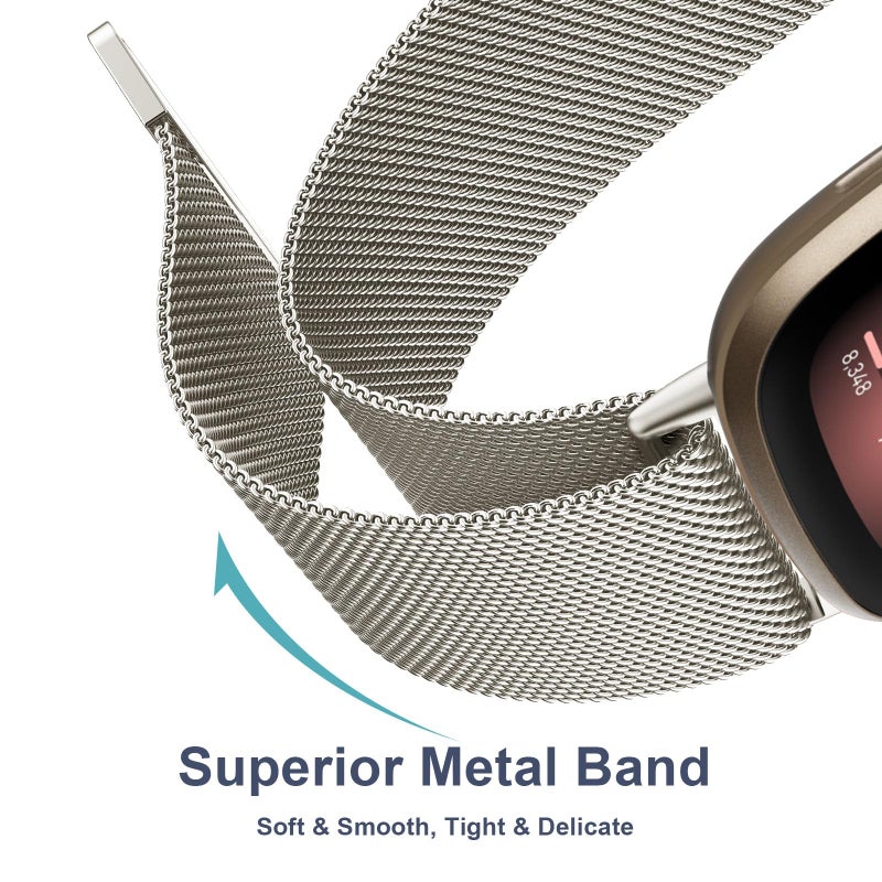 AK Metal Band Compatible with Fitbit Sense 2 / Sense & Versa 4 / Versa 3 Bands - Women & Men, Stainless Steel Mesh Loop Magnetic Replacement Bracelet Strap - Image 4