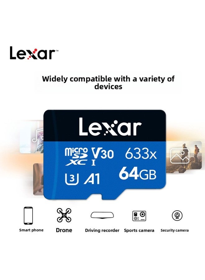 Lexar TF64G633X High Speed Lexar MicroSD Surveillance Recorder Motion Camera Drone-Color:TF 633 Blue-Capacity:64GB