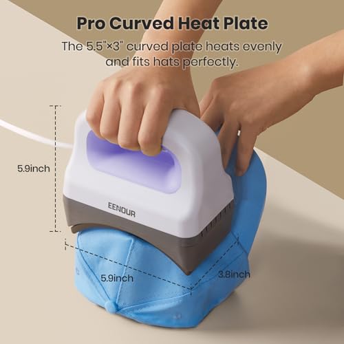 EENOUR Hat Press Machine, Mini Heat Press for Caps with 3 Heating Levels & Auto-Off, Handheld Cap Easy Press with 3"×5.5" Arched Heating Plate, 2 Press Platens, A Safety Base - Image 2