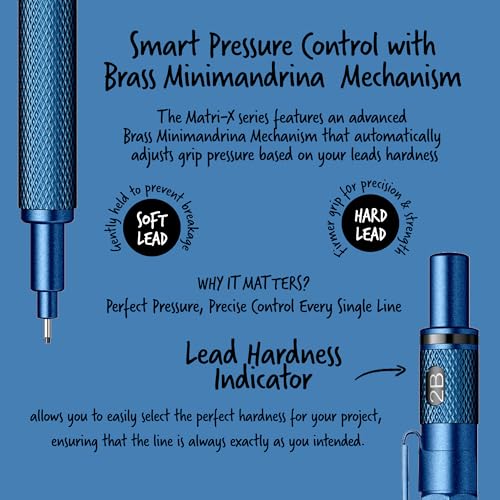 Scrikss 0.7mm Mechanical Clutch Lead Pen Pencil Metallic Blue Body Matri-X Series Eraser Included - Image 4