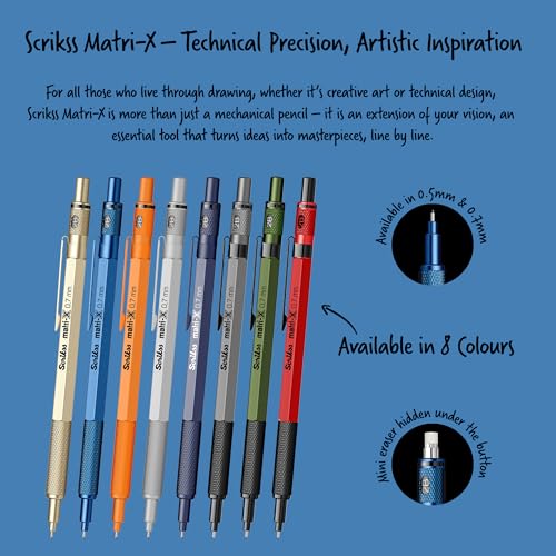 Scrikss 0.7mm Mechanical Clutch Lead Pen Pencil Metallic Blue Body Matri-X Series Eraser Included - Image 5