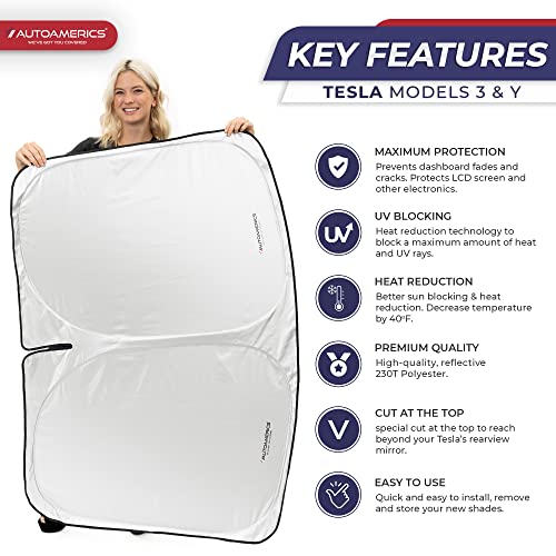 Autoamerics 1-Piece Tesla Model Y Sunshade & 3 Sunshade - Special Design for Model Y & 3 Windshield - Foldable Lightweight M3 Sun Shield - 2023 Tesla Y/3 Accessories - Image 3