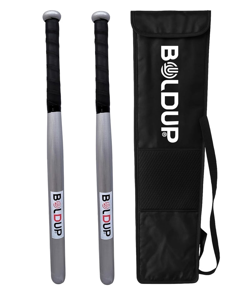 IFOLDUP Heavy-Duty Baseball bat with Carry Bag | Solid Black Wooden Finish bat for Practice, Training, and self-Defense (Combo of 2Pc Silver Basebal Bat & Cover) - Image 1
