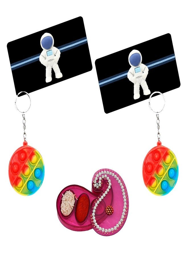 Natali Traders Rakhi for Kids with Popet Pop Toys Gift - Pack of 2 Cartoon Character Rakhi and 2 Pop It Keychain for Beloved Kids - Image 1