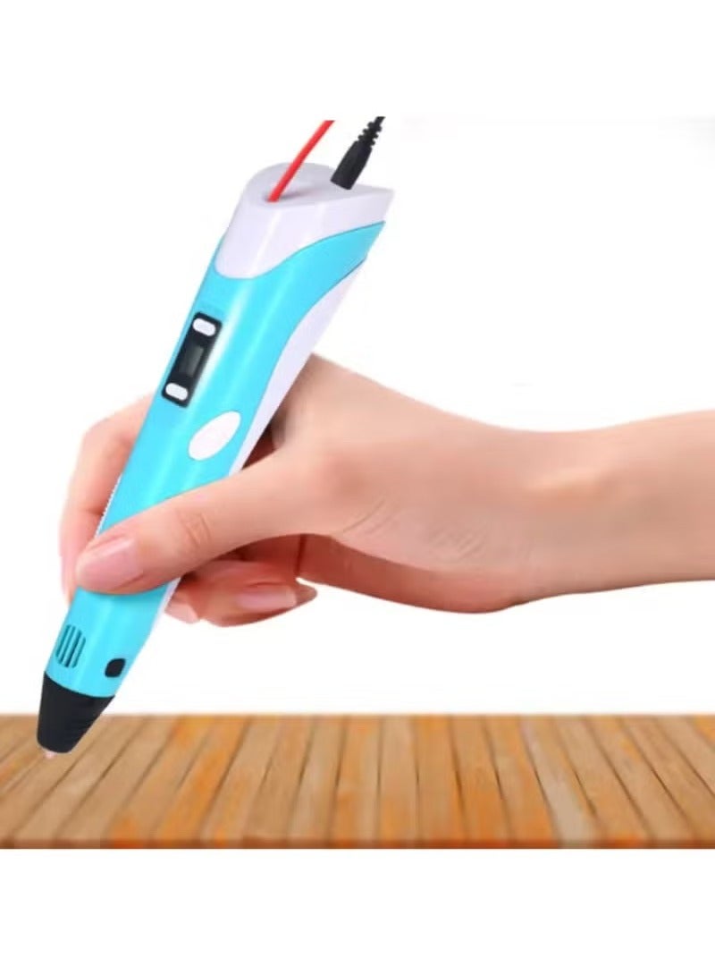 TIGER قلم طباعة ثلاثي الأبعاد مع شاشة - قلم ثلاثي الأبعاد أزرق 2 مجموعة للرسم والتصميم - أداة فنية تعليمية افعلها بنفسك للأطفال مع سرعة ودرجة حرارة قابلة للتعديل، فوهة محكمة، 3 ألوان خيوط PLA ابتدائية، شاحن ودليل مشروع إبداعي - هدية مثالية للفنانين الصغار - Image 1