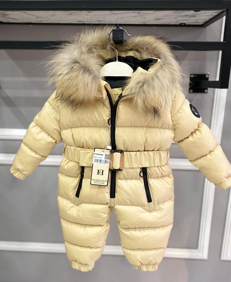 HC Kids Wear Baby Cosmonaut Jumpsuit Fur Hooded Yellow  - Image 1