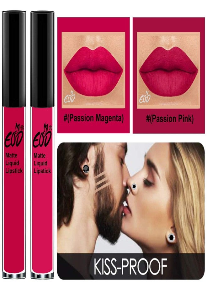 EOD® Elite Collection Long Lasting Waterproof 100% Vegan Made in India Matte Liquid Lipstick Combo of 2 Lip Gloss(Passion Magenta, Passion Pink) - Image 3
