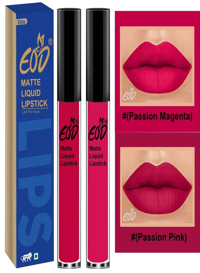 EOD® Elite Collection Long Lasting Waterproof 100% Vegan Made in India Matte Liquid Lipstick Combo of 2 Lip Gloss(Passion Magenta, Passion Pink) - Image 2