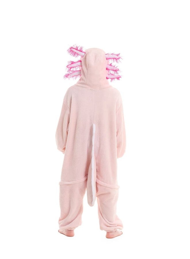 DarkCom Axolotl Onesie for Kids,Flannel AnimalCosplay Halloween Costume Parent-Child Sleepwear for Girls Boys 8-9 Years Pink - Image 4