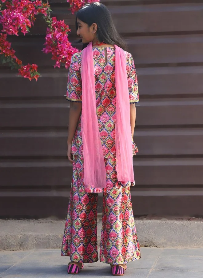 AKS Floral Printed Velvet Kurti Set for Girls