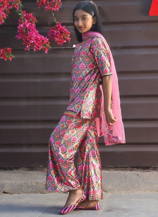 AKS Floral Printed Velvet Kurti Set for Girls