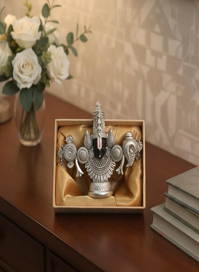 Svastika Lord Balaji Face Idol | Silver-Plated 4-Inch Venkateswara Face Statue | Perfect for Home Temple, Car Dashboard, or Gifting | Elegant Spiritual Showpiece for Devotees - Image 3