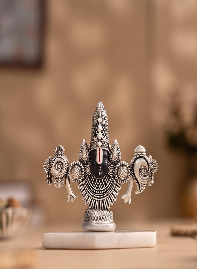 Svastika Lord Balaji Face Idol | Silver-Plated 4-Inch Venkateswara Face Statue | Perfect for Home Temple, Car Dashboard, or Gifting | Elegant Spiritual Showpiece for Devotees - Image 1