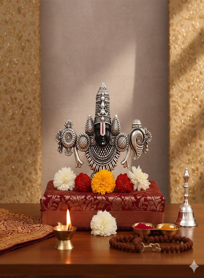 Svastika Lord Balaji Face Idol | Silver-Plated 4-Inch Venkateswara Face Statue | Perfect for Home Temple, Car Dashboard, or Gifting | Elegant Spiritual Showpiece for Devotees - Image 5