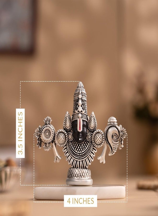 Svastika Lord Balaji Face Idol | Silver-Plated 4-Inch Venkateswara Face Statue | Perfect for Home Temple, Car Dashboard, or Gifting | Elegant Spiritual Showpiece for Devotees - Image 4