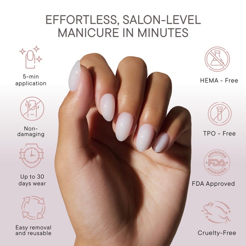 Celebritips Press On Nails - Salon U-ltimateâ„¢ | Sheer Milk, Extra Short Almond Nails, Reusable | 16 sizes - 32 Nails Kit with Glue and Sticky Tabs - Image 3