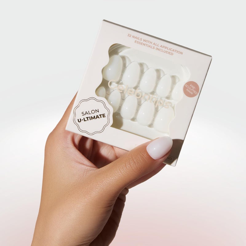 Celebritips Press On Nails - Salon U-ltimateâ„¢ | Sheer Milk, Extra Short Almond Nails, Reusable | 16 sizes - 32 Nails Kit with Glue and Sticky Tabs - Image 1
