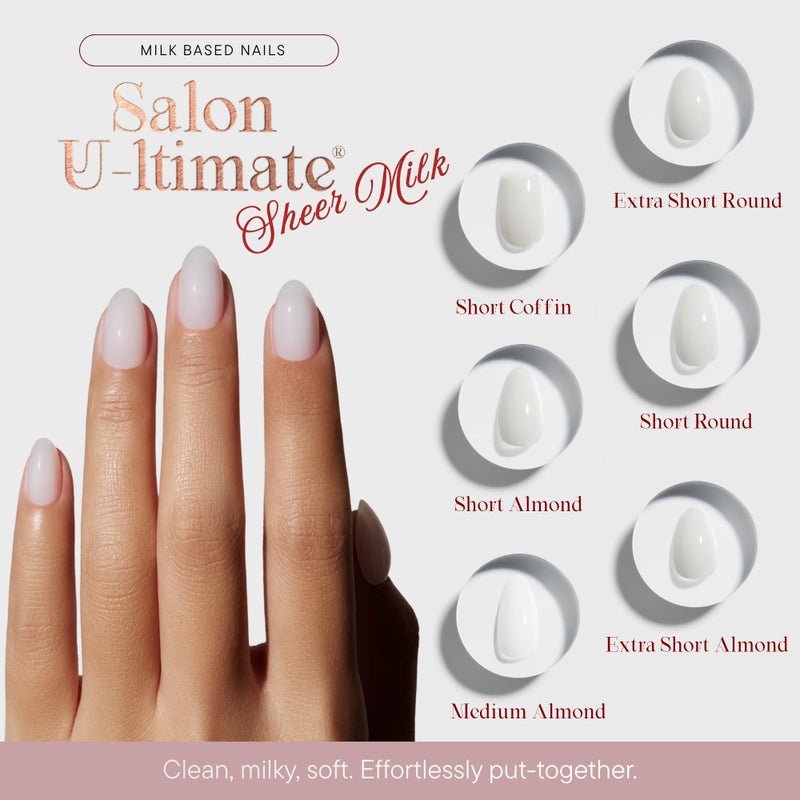 Celebritips Press On Nails - Salon U-ltimateâ„¢ | Sheer Milk, Extra Short Almond Nails, Reusable | 16 sizes - 32 Nails Kit with Glue and Sticky Tabs - Image 2