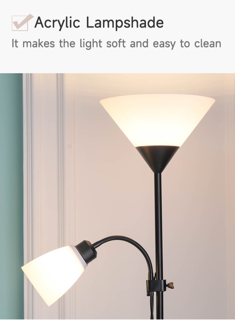 شاربدو مصباح أرضي حديث بسيط ، 9 واط 5 واط LED 3 ألوان قابل للتعديل ، مناسب لغرفة النوم غرفة المعيشة مكتب أسود 165x22.5 سم - Image 4