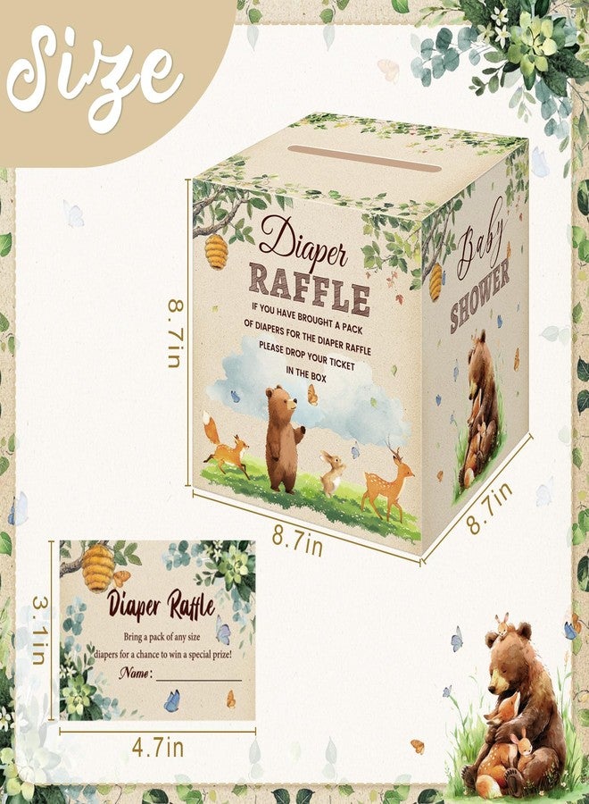 LANLISA Woodland Theme Baby Shower Games, Woodland Animals Diaper Raffle Card Box with Tickets for Girl Boy Baby Shower Party Decorations - Image 3