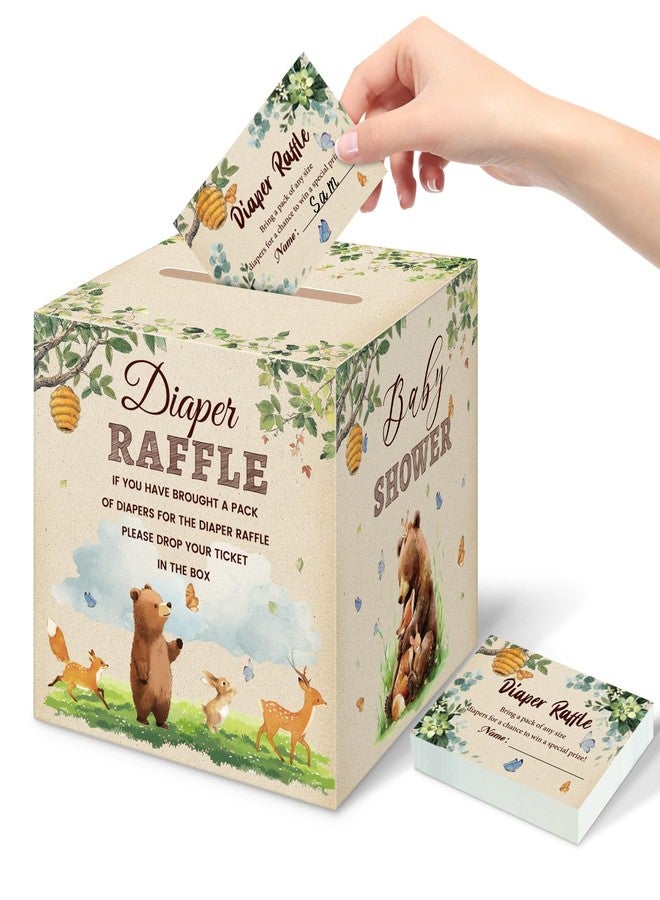 LANLISA Woodland Theme Baby Shower Games, Woodland Animals Diaper Raffle Card Box with Tickets for Girl Boy Baby Shower Party Decorations - Image 1