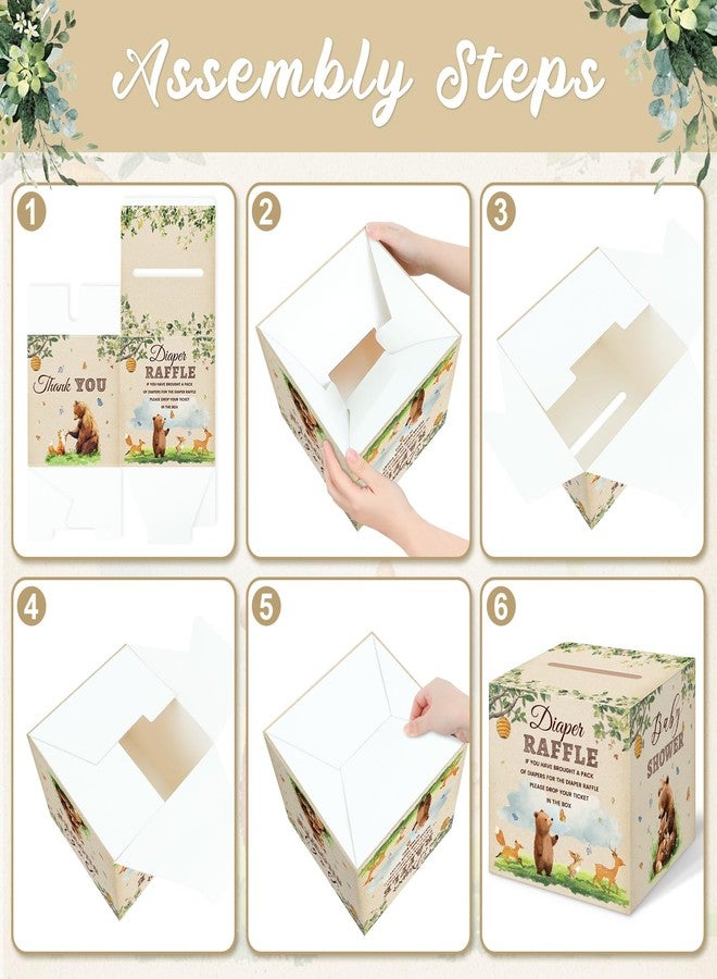 LANLISA Woodland Theme Baby Shower Games, Woodland Animals Diaper Raffle Card Box with Tickets for Girl Boy Baby Shower Party Decorations - Image 4